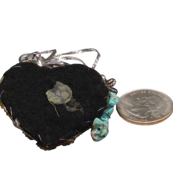 Unique Dyed Howlite Pendant Necklace, Silver Tone Assemblage of Turquoise Color - Picture 4 of 4